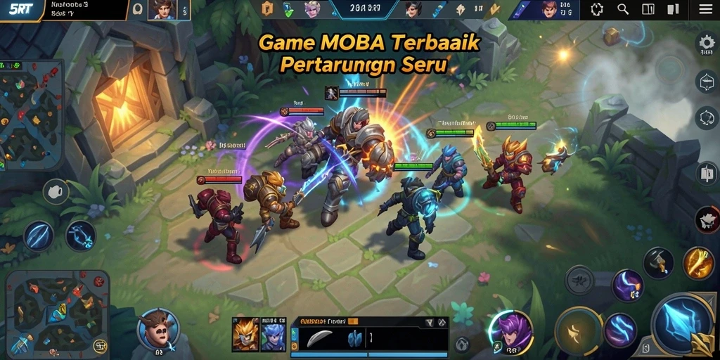 Tampilan seru gameplay MOBA di 5RT dengan aksi karakter menakjubkan.