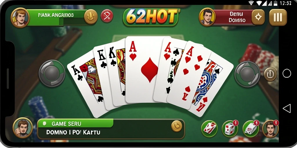 Screenshot utama 62HOT menampilkan aksi seru pemain dalam permainan Domino.