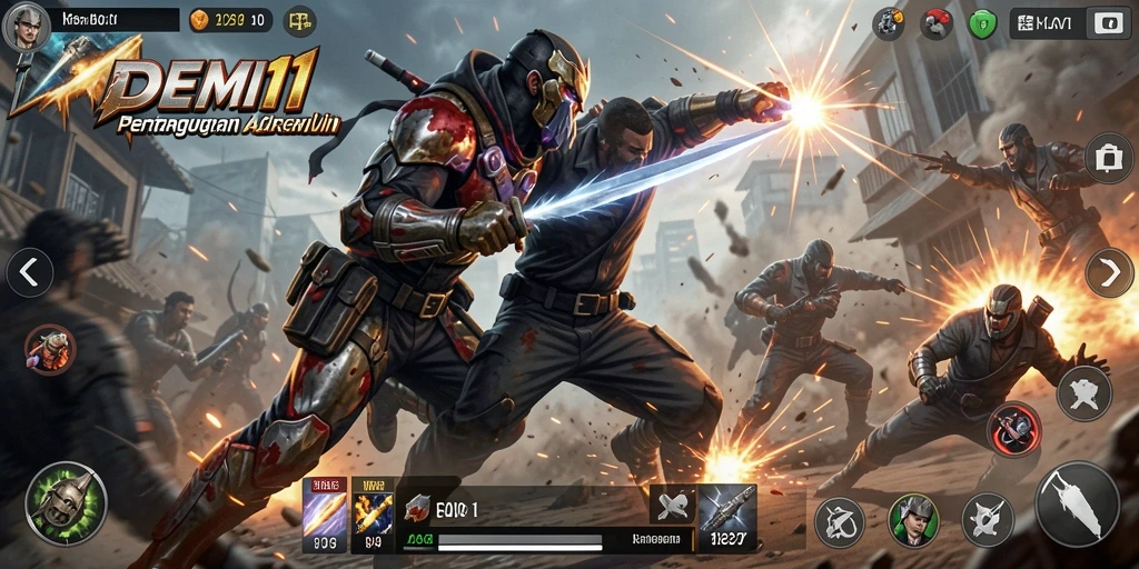 Screenshot gameplay DEMI11 yang menunjukkan aksi mendebarkan di medan perang.