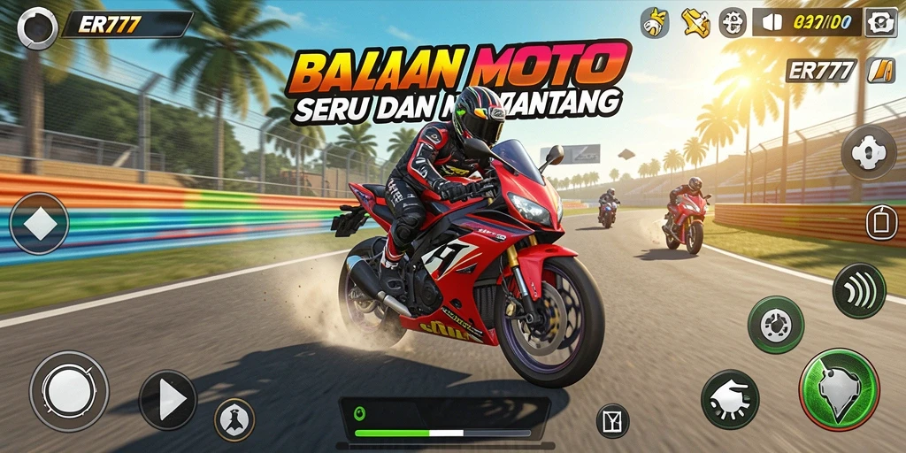 Tampilan gameplay balapan motor yang intens dan mendebarkan.