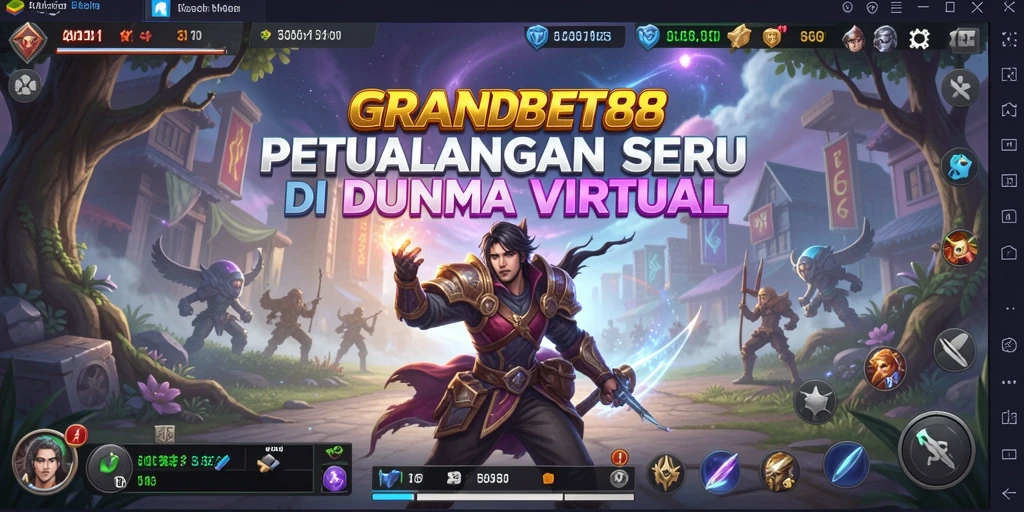 Tampilan gameplay <strong>GRANDBET88</strong> dengan karakter sedang berpetualang.