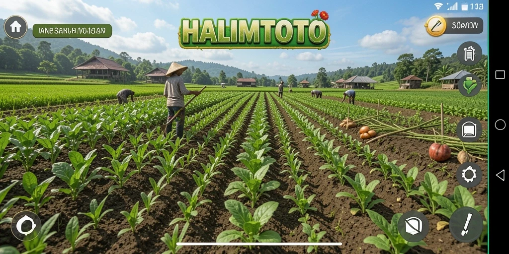 Gambar menunjukkan aktivitas bertani yang seru di HALIMTOTO.