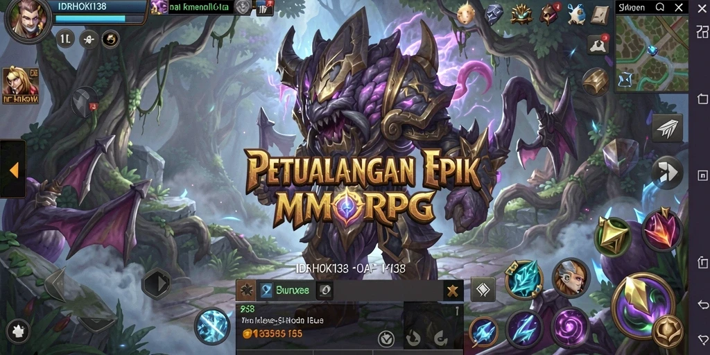 Tangkapan layar gameplay <strong>IDRHOKI138</strong> memperlihatkan pertarungan epik di dunia fantasi.