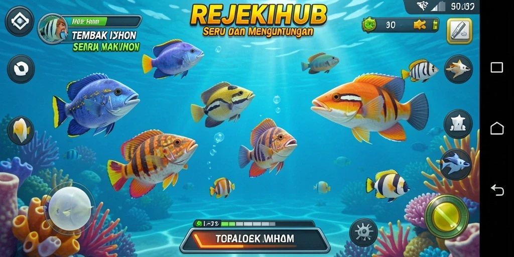 Screenshot dalam permainan Tembak Ikan yang penuh aksi.
