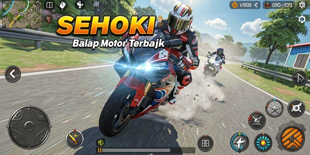 Tampilan gameplay balap motor yang menegangkan.