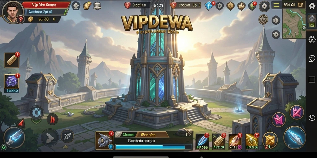 Tampilan gameplay menegangkan di VIPDEWA, menara melawan gelombang musuh.